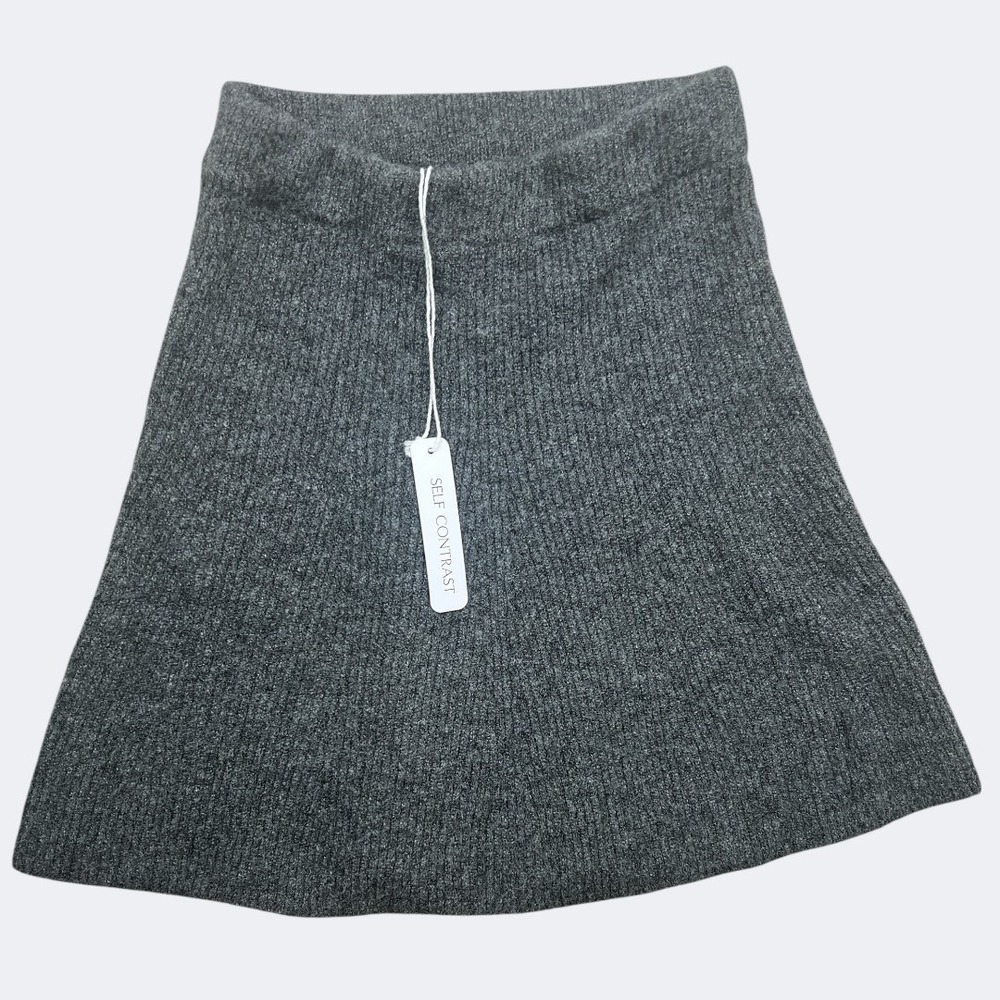 Self Contrast Sweater Skirt Womens L Gray‎ Rib Knit Mini A-Line Stretch Pull On